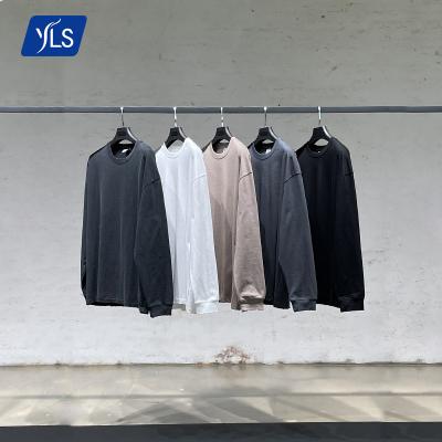 China Low MOQ Hot Sale YLS Anti-pilling T-shirt Low Supplier Loose Fit Long Sleeve 100 Cotton Casual Men's Premium Plain T-Shirt for sale