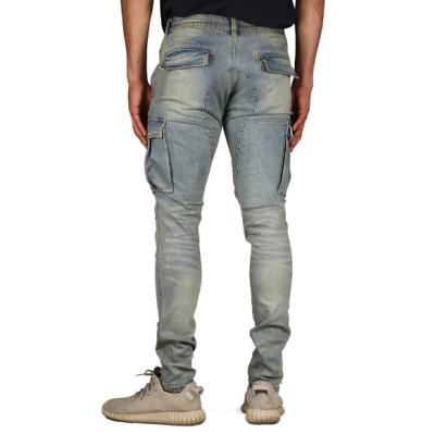 China Breathable Street Wear Side Multi Pocket Cargo Man Distressed Jeans Slim Fit Stretch Fashion Jeans Men for sale