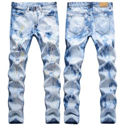 China Monkey Wash Breathable Custom Jeans Man Street Ink Splattered Hand Painted Ripped Straight Leg Jeans For Men for sale