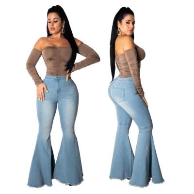 China Wholesale XXXL Bell-Based Oversized Stretch Rocket Distressed Jeans Plus Size High Waisted Jeans For Women for sale