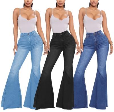 China Factory Price Breathable Fashion High Waist All-match Bell-Based Women's Stretch Denim Wide-Leg Wash Pants Flared Jeans for sale