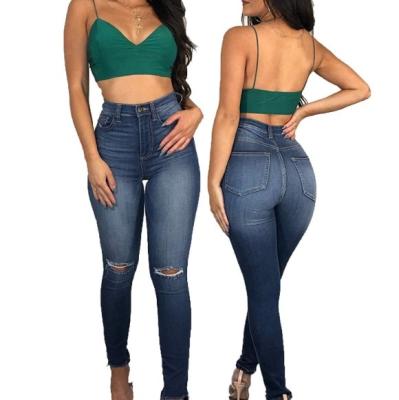 China Wholesale Breathable Stylish Slim Fit Denim Washed High Waist Stretch Pencil Pants Skinny Ripped Leggings Jeans For Women for sale