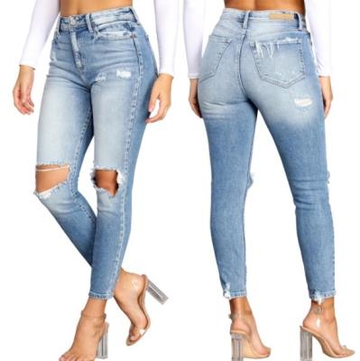 China European and American slim jeans elastic skinny ripped stylish breathable denim pencil pants for women for sale