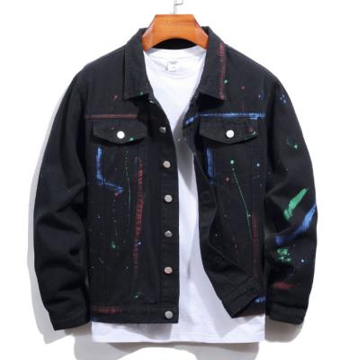 China QUICK DRY black denim jacket for men fashion casual men's denim jacket personality painting denim jackets coat for sale