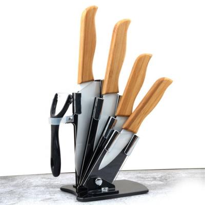 China Stocked 6 Pieces Ceramic Kitchen Knife Sets With Bamboo Handle Kitchen Knives Knife Set With Peeler for sale