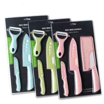 China Stocked 4 Pieces Ceramic Kitchen Knife Sets With Plastic Handle Kitchen Knives Knife Set With Peeler for sale