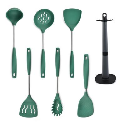 China Sustainable Silicone Kitchen Tools With Wooden Handle Kitchenware Utensils Accessories Set for sale