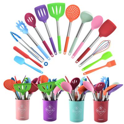 China Amazon Sustainable Spatula Set Silicone Handle Kitchen Cookware Stainless Steel Tools Wooden Kitchen Tableware for sale