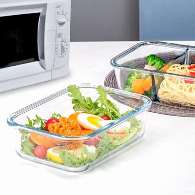 China Clear Freshness Preservation 2section Partition Microwave Safe Customized Stackable Divided Glass Lunch Box Containers For Food for sale