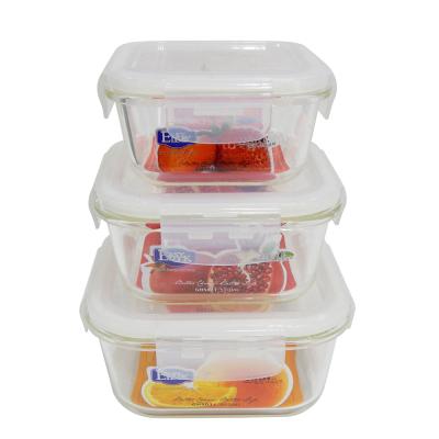 China Microwavable Stackable Custom Form Tableware Clear Borosilicate Sealed Square Glass Container With Lid for sale