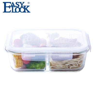 China Microwavable High Quality Reusable Ovenproof Large Glass Food Storage Containers With 2-Section for sale