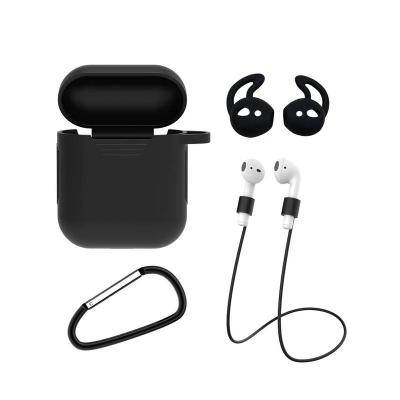 China For Earphone 4 in 1 Silicon Protector Ear Tips Strap Carabiner Key Chain Silicone Case Anti-lost Protective Cover for Airpods Wireless Earbuds for sale