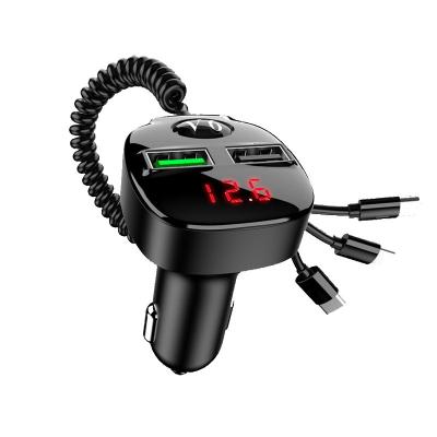 China Good Price Mobile Phone Qc3.0 Dual Ports Usb Fast Car Charger Multi Left Ports Usb Car Charger Socket With 3in 1 Charging Cable for sale