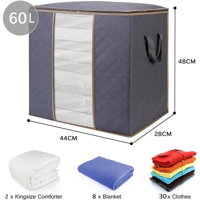 China Sturdy Zippers Window Nonwoven Fabric 60L Folding Clear Clothing Organizer With Handle Foldable Storage Bags for sale