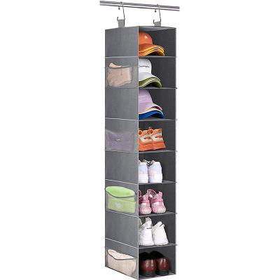 China Folding Nonwoven Fabric Hats Clothes Organizer For Closet Foldable Storage Bag With Mesh Pockets 8 Shelves Hanging Shoe Bag for sale