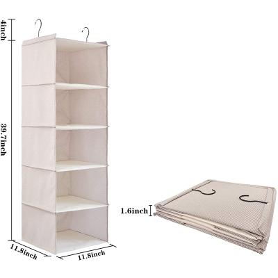 China Space Saving Folding Bags Cabinet Cloth Easy Folding Mount Hanging Bag with 5-Shelf Hook Storage Hanging Bag for sale