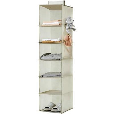 China Folding Customize Closet Folding Bag 6-Shelf Hanging Storage Bag Beige Nonwoven Cloting Organizers for sale