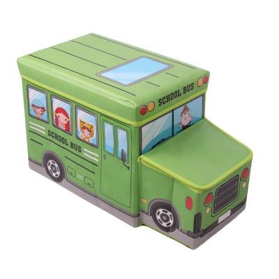 China Cartoon Foldable Car Storage Ottoman Nonwoven Cartons Folding Kids School Bus Storage Stool for sale