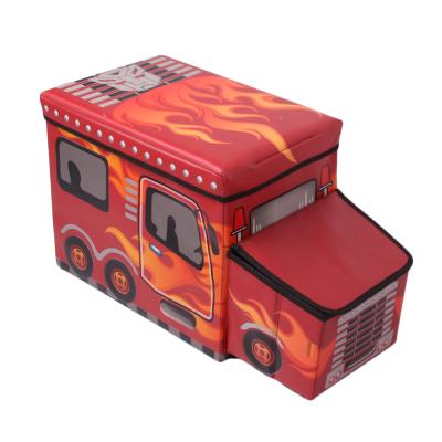 China Cartoon Foldable Car Storage Ottoman Nonwoven Cartons Folding Kids School Bus Storage Stool for sale