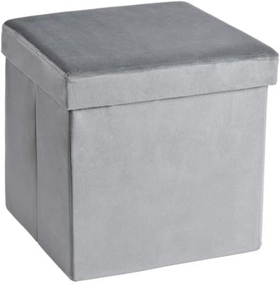 China Foldable Multifunctional High Capacity 13.8 Inch Cube Flannel Folding Stool Bedroom Gray Folding Storage Ottoman for sale