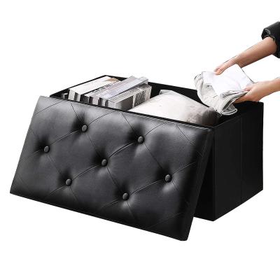 China Foldable Customize Space 80L Faux Leather Folding Ottoman Bench With Button 30inches Storage Folding Stool for sale