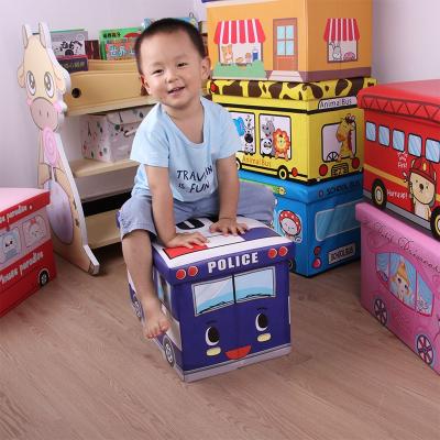 China Small Adult Sit Collapsible Storage Ottoman Toy Storage Stool Leather Large Capacity Folding Storage Box Cartoon Foldable Children's Beanbag for sale