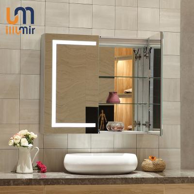 China Foshan Eterna Modern Custom Wall Mounted Illuminated Lighted Vanity LED Mirror Cabinet In Bathroom for sale