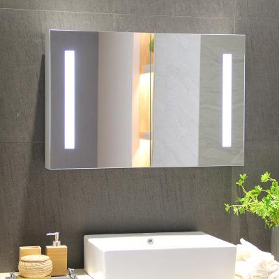 China High Quality Double Mirrored Double Door Mirrored Doors Shelves Mounted Multilayer Cabinet With LED Light for sale