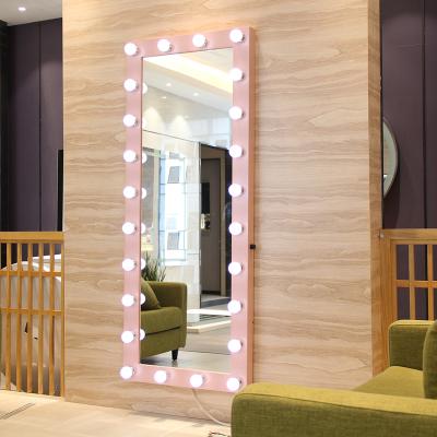 China High Quality Wall Mounted Pink Metal Framed LED Lighted Full Hollywood Mirror for sale