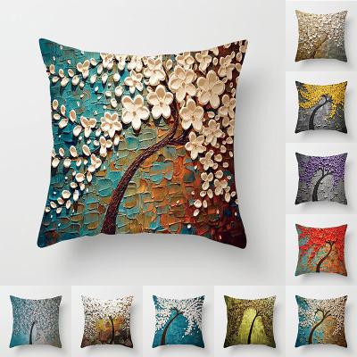 China Nordic Home Products 3D Pillowcase 3D Pillow Case Household Cover Cushion Instu Oil Painting Tree Oil Painting Sofa Pillow Cover Car Pillow 45x45cm for sale