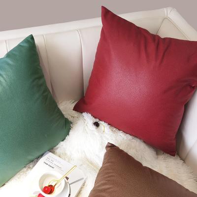 China Red Leather Pillow Cushion Covers Solid Color Pillow Case Sofa Throw Pillow Covers 45*45cm PU Cushion Cover Home Decor Waterproof/Water-Resistant for sale