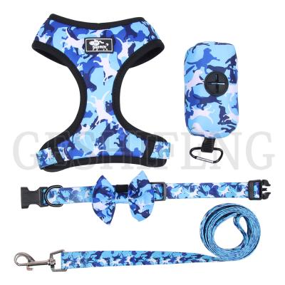 China Viable Wholesale Custom Made Pattern Pet Supply Polyester Dog Collar, Dog Leash, Pet Harness Set for sale