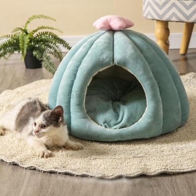 China Non-slip Thick Warm Semi-Closed Pet House Cactus Plant Mechanical Cute Nest Cat Nest Skin-Friendly Crystal Velvet Non-slip Nest for sale