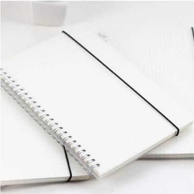 China Cheap school line a5/printed blanks/dot/grid transparent pp cover elastic spiral notebook diary tape strap diary for sale