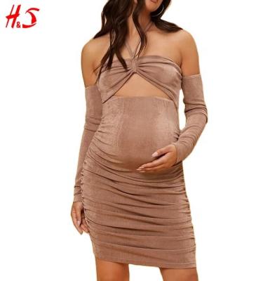 China Radiation Protection Hotsell New Fashion High Quality Cotton Ruched Cut Backless Maternity Bodycon Dress For Pregnant Ladies for sale