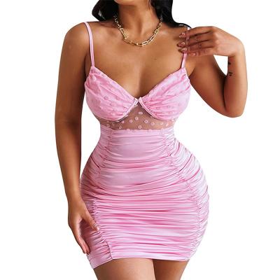 China Wholesale Custom Lace Bodycon Women Sexy Dismissal Letter Pungent Pleated Mini Dress Anti-Static for sale