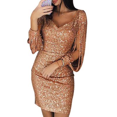 China Hot Selling Anti-Wrinkle 2022 Women Clothes New Sexy Women Mini Dress Hip Bag Tassel Party Dress Night Club for sale