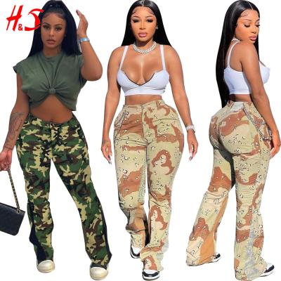 China Breathable Hotsell 2022 New Custom Made Women Camouflage Spliced ​​High-Waisted Skinny Jeans In Contrast Colors Flared Pants for sale