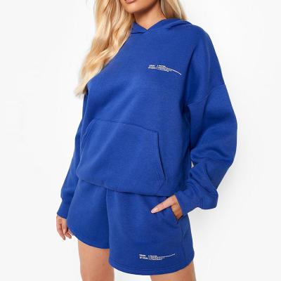 China Custom Print Logo Pullover Fleece Sweatsuit Hotsell QUICK DRY Fashion Shorts Set For Women for sale