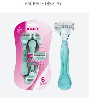 China Five Blades New Design Circled Lubricant Strip 5 Blade Disposable Razor For Women for sale