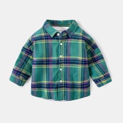 China Wholesale Anti-Shrink Newborn Infant Boy Clothes Winter Ropa De Bebe Tops Anak Atasan Kemeja Baby Fluffy Lining Plaid Shirt Kids for sale