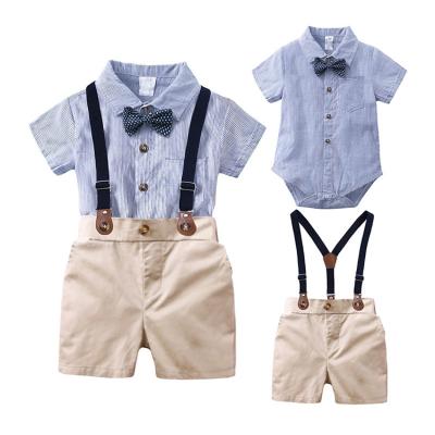 China Newborn Baby Boy Clothes 2PCS Summer Antibacterial Sets Baby Boy Dressing Set Shirts Pants+Bowties Suspenders for sale