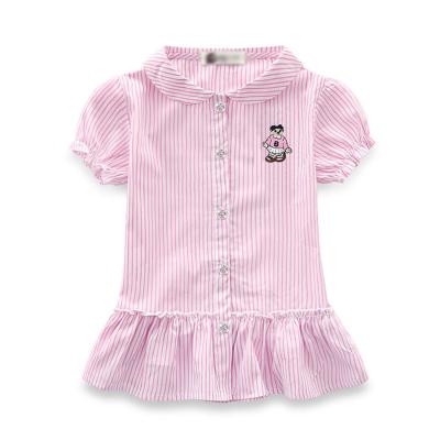 China new Anti-wrinkle summer 100% cotton kids blouse stripe ruffled short sleeve kids girl shirt for sale