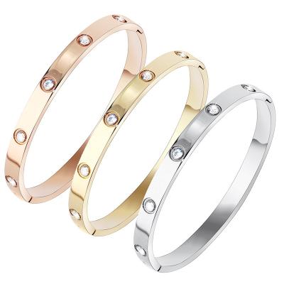 China FASHIONABLE Women Crystal Do Not Fade CZ Zirconia Bracelet Stainless Steel Jewelry Love Screw Bangle Bracelet for sale