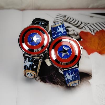 China Marvel's Boy Cartoon Anime Avengers Little Three Needle Student's Captain Meitu Flip Quartz Watch for sale