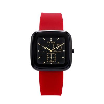 China New Ladies Watch Automatic Square Silicone Strap Simple Ultra-thin Date Three Eyes Needle Luminous Watch for sale