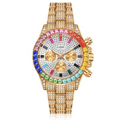 China Custom Color Full Diamond Fancy Diamond Mens Three Eye Loop Logo Mens Wristwatches Luxury Wristwatches Men Wristwatches For Men for sale