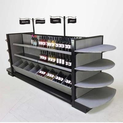 China Commercial Wine Rack Grey Liquor Store Display Shelving for sale