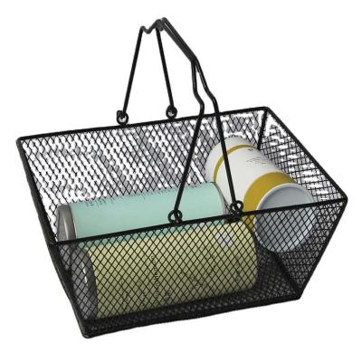 China Black Cosmetics Storage Baskets Iron Wire Mesh Shopping Basket for sale