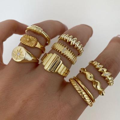 China Punk Women Fashion 10pcs/set Gold Star Rings Chain Rings Set Trend Jewelry Gift for sale